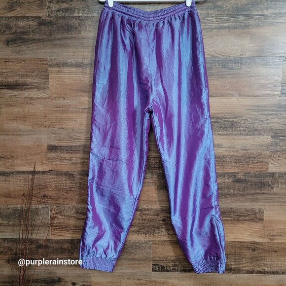 Vtg Iridescent Purple Windbreaker Track Pants M Pockets Lined Hip Hop 80's 90's - Picture 1 of 14